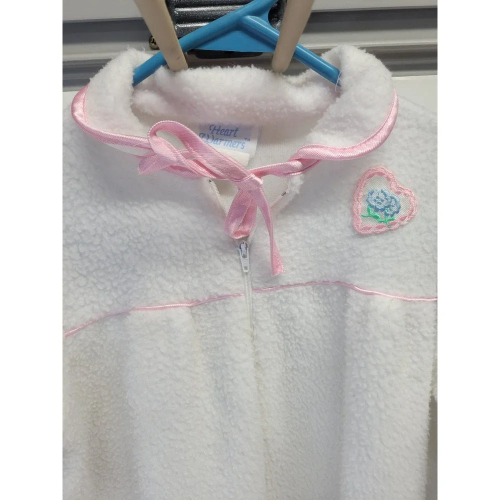 Vtg Heart Warmers Kids Fleece‎ Robe Heart Applique Zipper Sleepwear Size 7